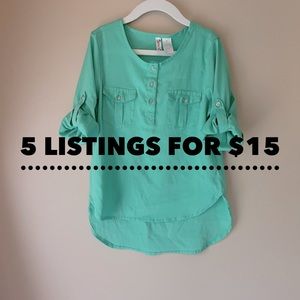 Girls Sea Foam Mint Tunic with Sparkle Buttons